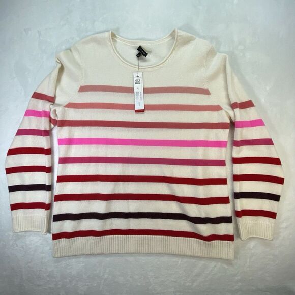 Talbots Cashmere Sweater Womens XL rainbow breton stripes...